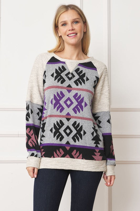 Plus V Stitch Tribal Contrast Tunic