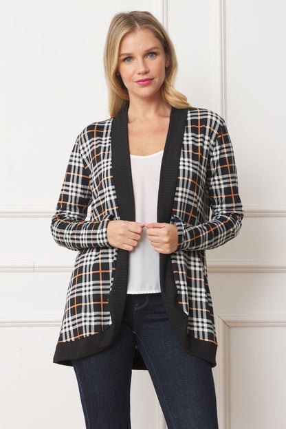 Plaid Contrast Drape Open Cardigan