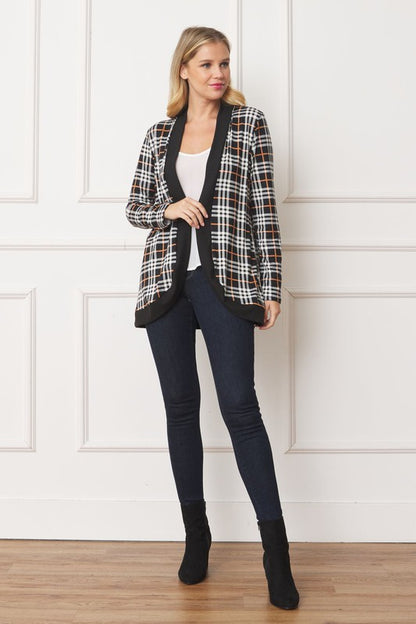 Plaid Contrast Drape Open Cardigan