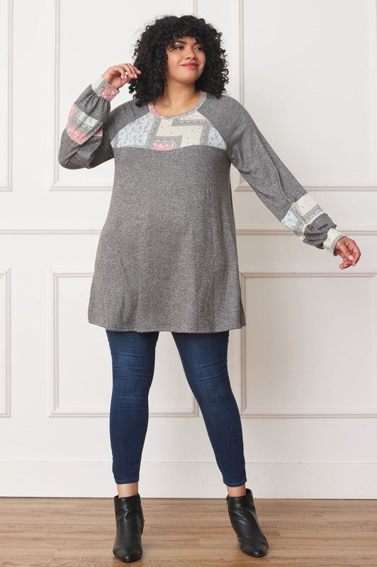 Plus Patchwork Panel Accent A-Line Tunic