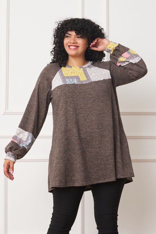 Plus Patchwork Panel Accent A-Line Tunic