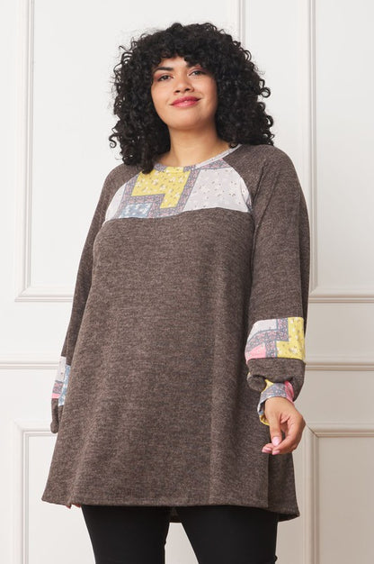 Plus Patchwork Panel Accent A-Line Tunic