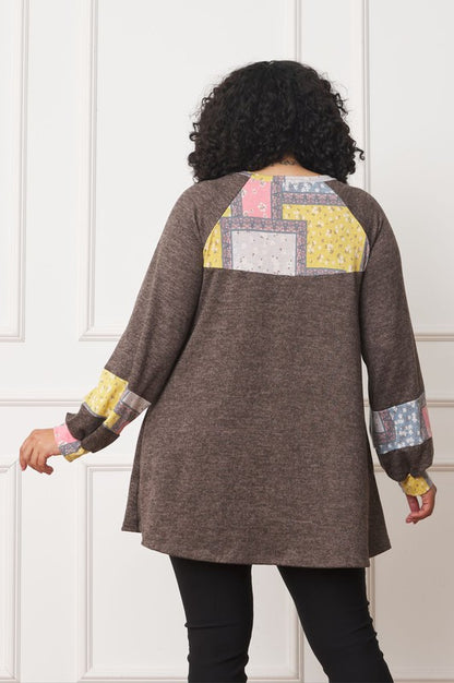 Plus Patchwork Panel Accent A-Line Tunic