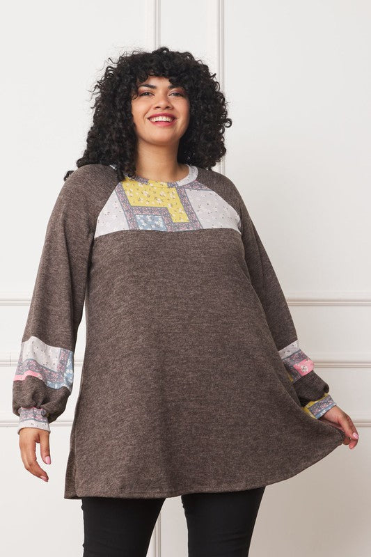 Plus Patchwork Panel Accent A-Line Tunic