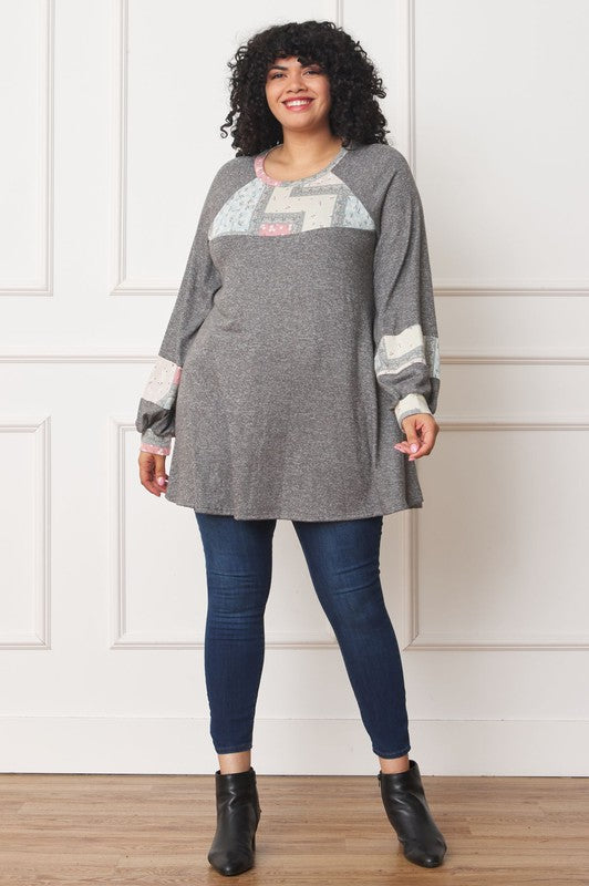 Plus Patchwork Panel Accent A-Line Tunic