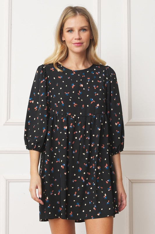 Plus Abstract Polka Dot Bishop Sleeve Mini Dress