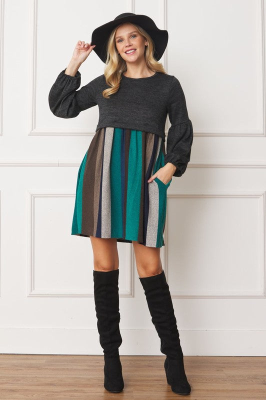 Balloon Sleeve Pullover Dress