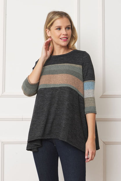 Knit Stripe Panel A Line Tunic