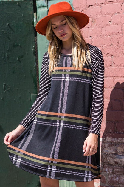 Stripe Sleeve A- Line Mini Dress