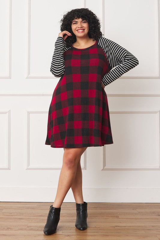 Plus Stripe Sleeve A- Line Mini Dress