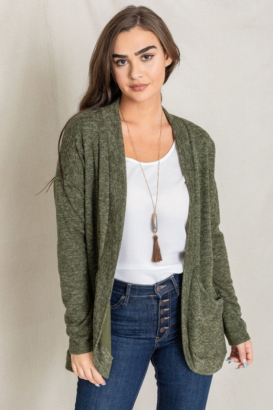 Plus Solid Drape Pocket Cardigan