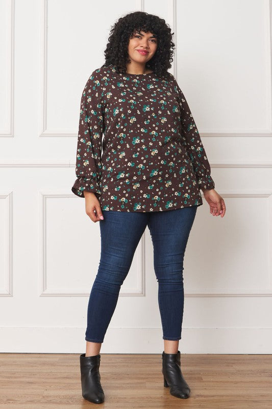 Plus Floral Ruffle Sleeve Tunic