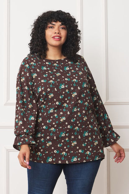 Plus Floral Ruffle Sleeve Tunic