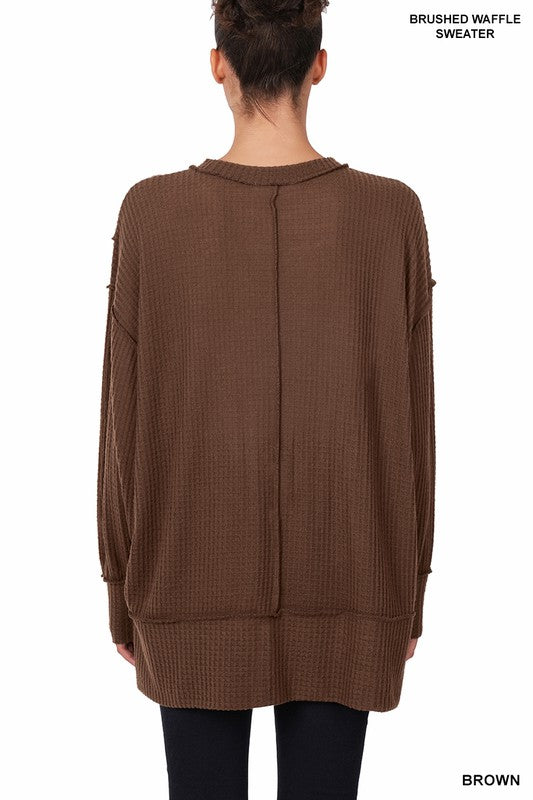 Brushed Waffle Oversized Exposed-Seam Sweater