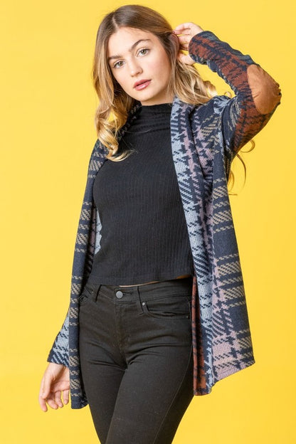 Multi Color Plaid Elbow Patch Cardigan