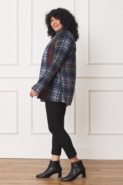 Plus Multi Color Plaid Elbow Patch Cardigan