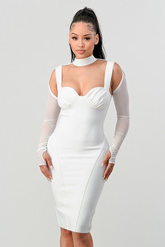 ATHINA Chic Contour Cold-Shoulder Midi Dress