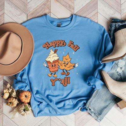 Retro Happy Fall Y'all Leaf Graphic Sweatshirt