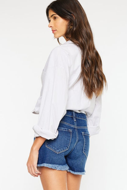 High Rise No Stitch Frayed Hem Shorts