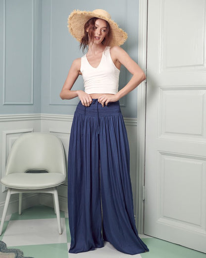 Ruched waist wide resort pants