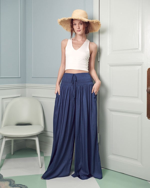 Ruched waist wide resort pants