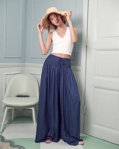 Ruched waist wide resort pants