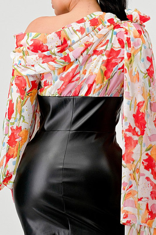 ATHINA FLORAL LEATHER MINI DRESS