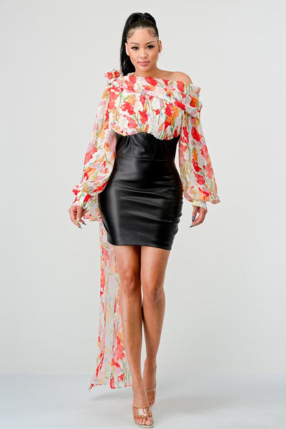 ATHINA FLORAL LEATHER MINI DRESS