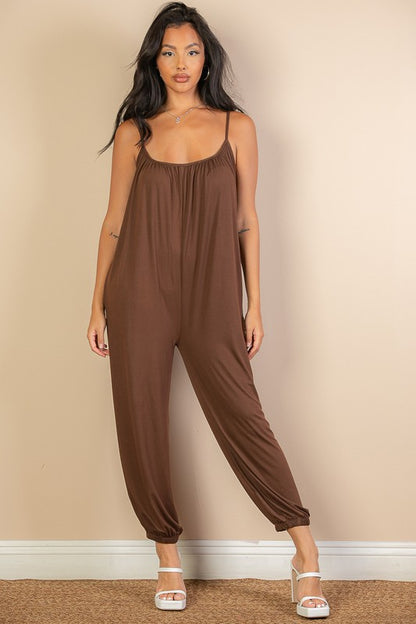 Spaghetti strap solid jumpsuit