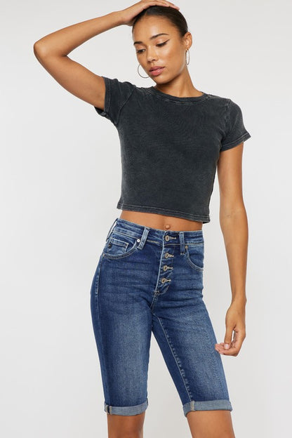 High Rise Cuff Bermuda Jeans