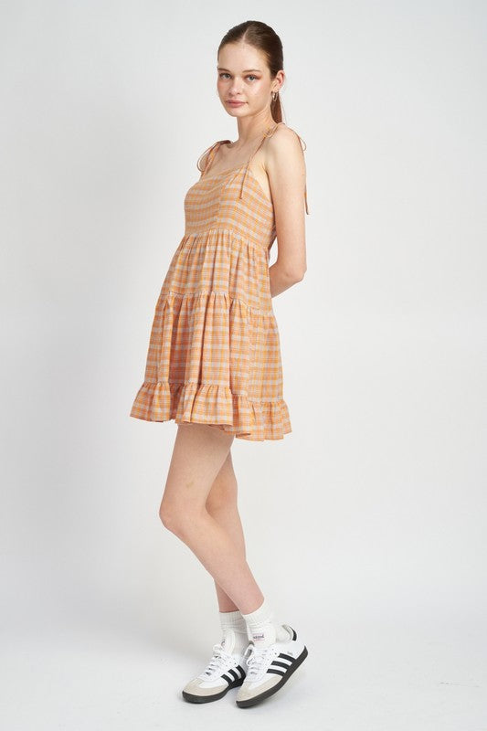 PLAID SLEEVELESS BABYDOLL DRESS