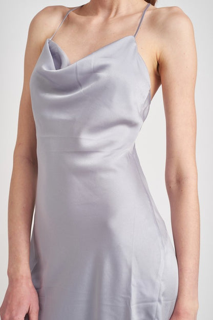 COWL NECK SLIP MIDI DRESS