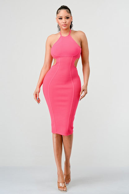 HALTER HOLLOW OUT BODYCON BANDAGE DRESS