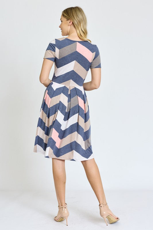 Chevron Pleated Midi Dress