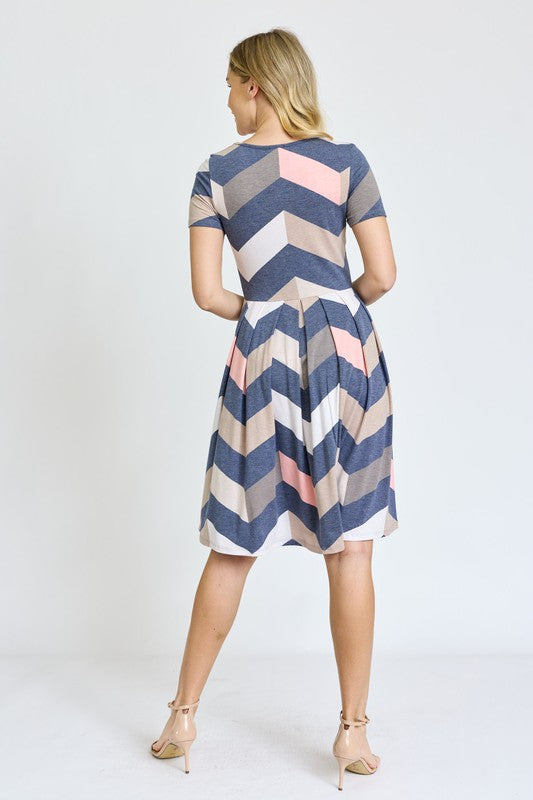 Chevron Pleated Midi Dress