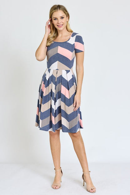 Chevron Pleated Midi Dress