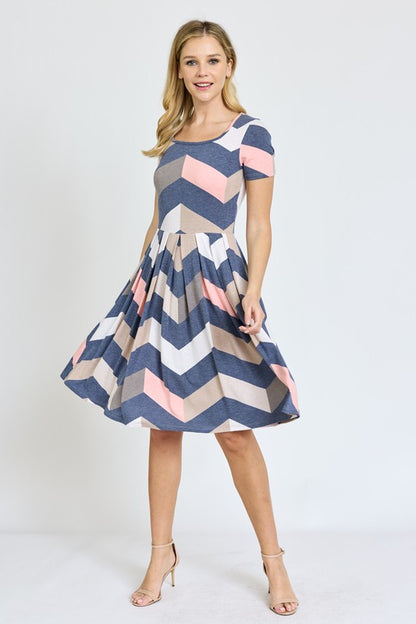 Chevron Pleated Midi Dress