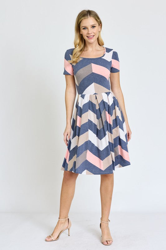 Chevron Pleated Midi Dress