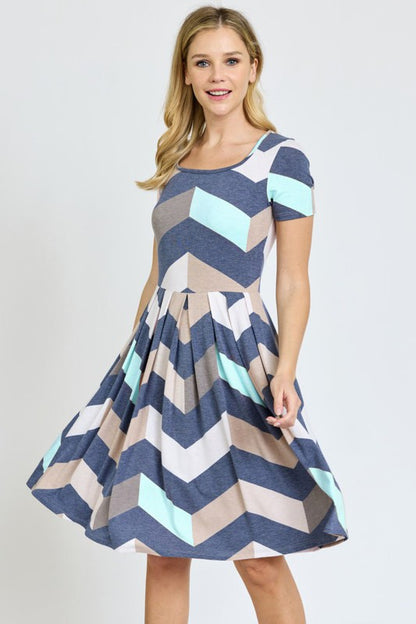 Plus Chevron Pleated Midi Dress