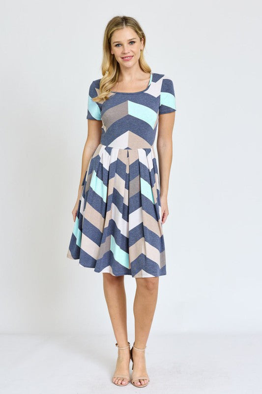 Plus Chevron Pleated Midi Dress