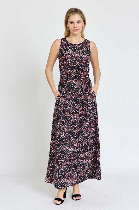 Polka Dot Blouson Maxi Dress