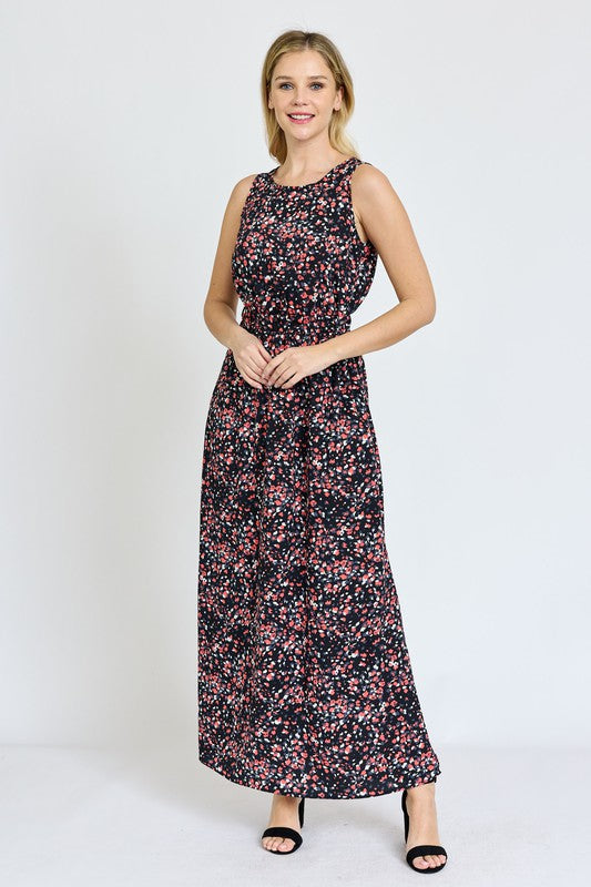 Polka Dot Blouson Maxi Dress