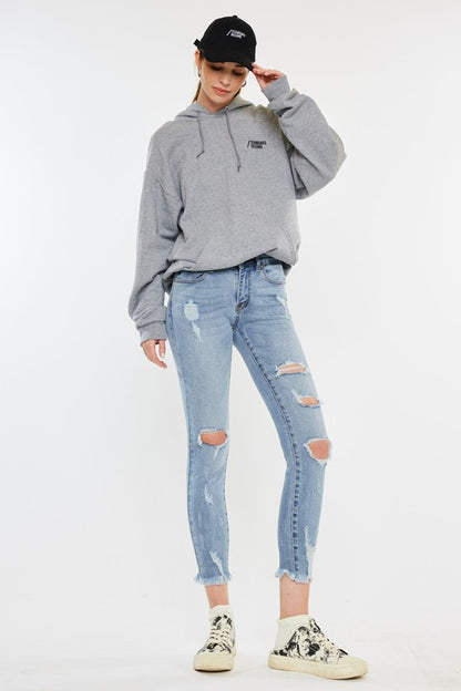 Mid Rise Distressed Ankle Skinny Jeans