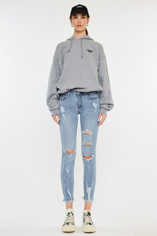 Mid Rise Distressed Ankle Skinny Jeans