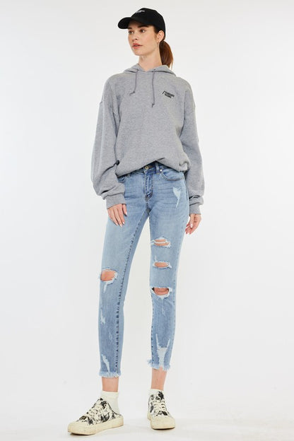 Mid Rise Distressed Ankle Skinny Jeans