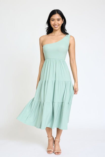 One Shoulder Ruffle Midi Dress