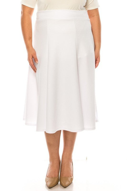 Plus size, paneled, A-line midi skirt