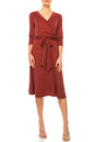 Solid faux wrap dress with deep V-neck