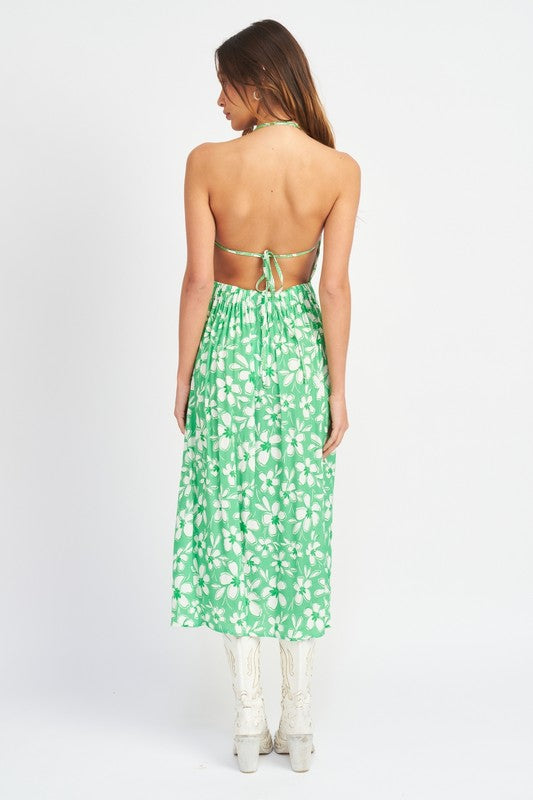 OPEN BACK FLORAL MIDI DRESS