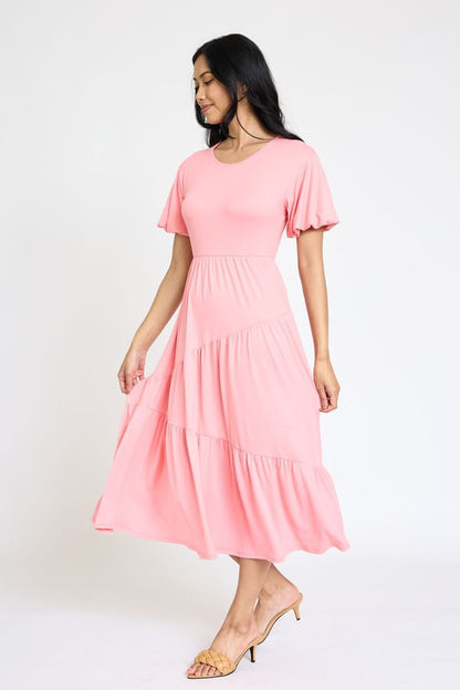 Solid Diagonal Tiered Flowy Dress